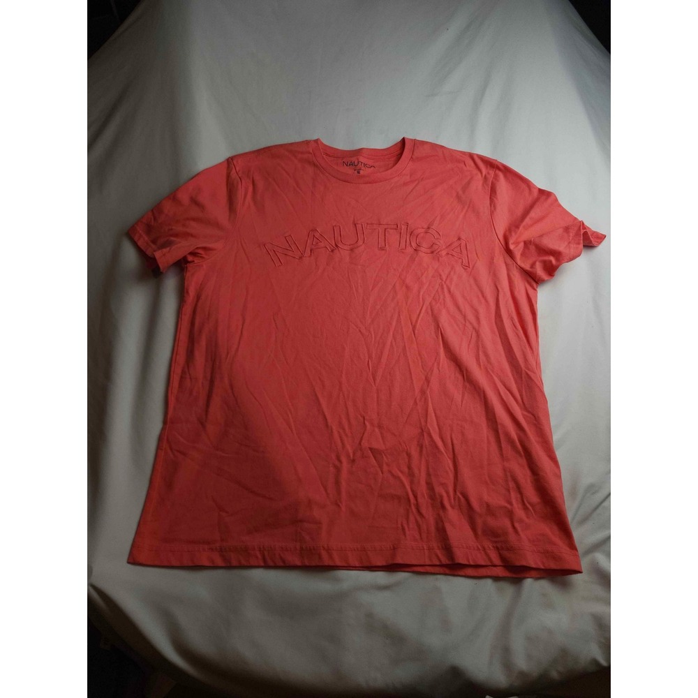 Nautica Mens XL Coral Pink Embossed Logo T-Shirt Sustainably Crafted